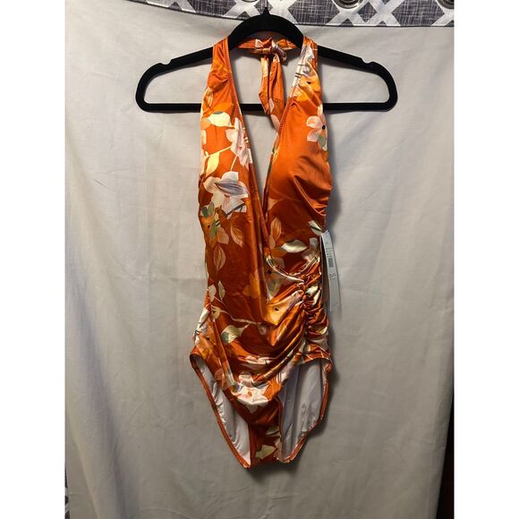 NWT Gottex Amore Deep Pluge Halter One Piece Swim Suit Size 14 Spice - Picture 1 of 5
